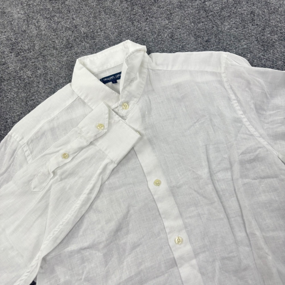 Frescobol Carioca Button Down Shirt Size Large White Linen Long Sleeve Men's
